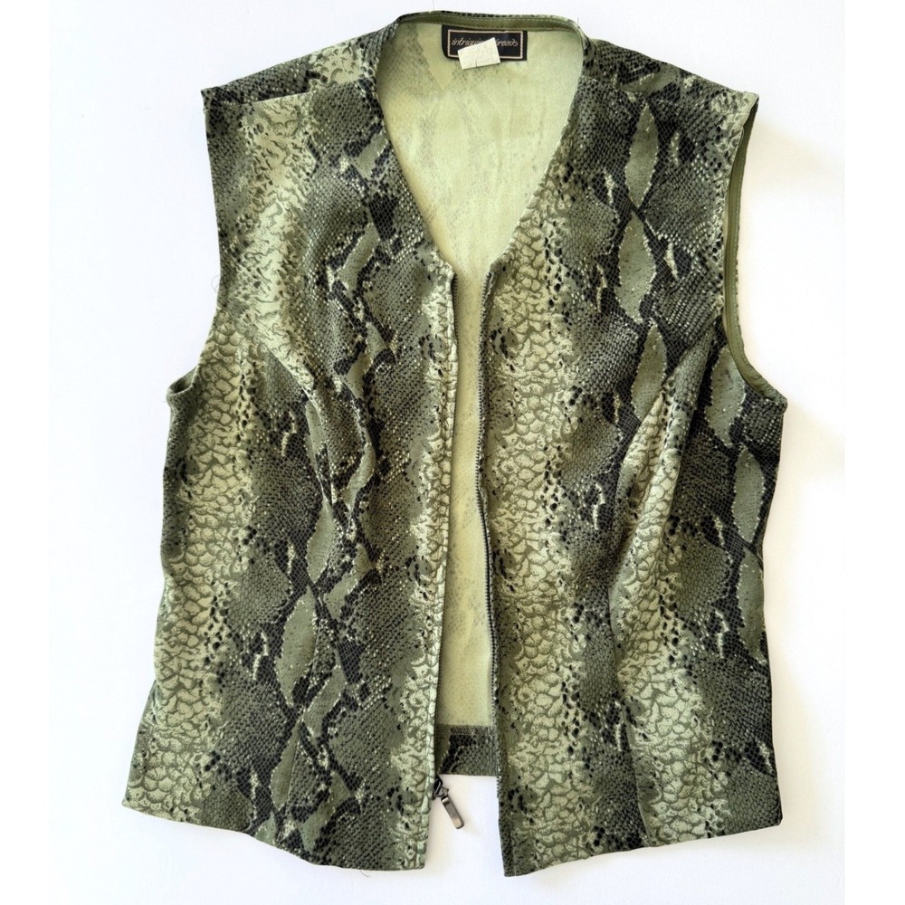 Exotic Zip Front Snake Print Sleeveless Vest Size 4 Whimsigoth Olive Green Black
